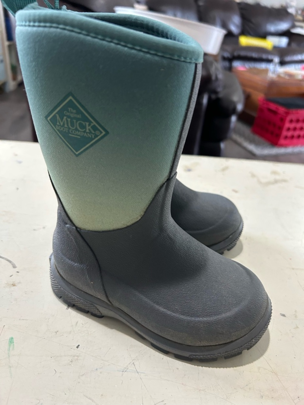 Muck Boot Kids C9 Youth Tall Rain Boot Waterproof Teal Fade Barn Rain EUC